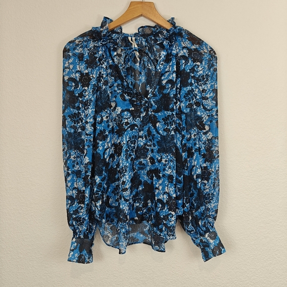 Anthropologie Sheer Printed Peasant Floral Long Sleeve Boho Blouse Size XS - Picture 5 of 15